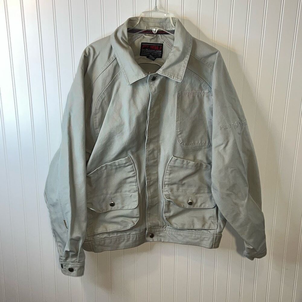 FUBU Jean Jacket Men’s 3X Denim Tan 90s Hip Hop Vintage Heavyweight Urban